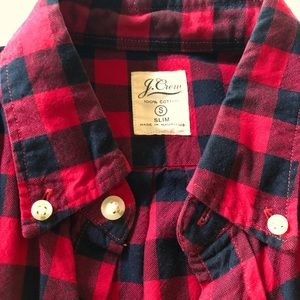 J Crew Small Slim Red Buffalo Check Oxford